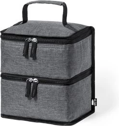 Merkloos Koeltas Met Dubbel Compartiment - Lunchtas - Koeltasje Lunch - Koelelementen - Koud - Warm - Isolatie - Volwassenen - Dames - Heren - 14 X 22 Cm - Polyester - RPET - Aluminium - Grijs