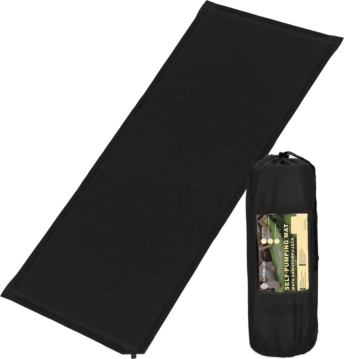 Springos Slaapmat | Zelfopblazend | 180 Cm | Inclusief Hoes | Zwart - Afbeelding 2