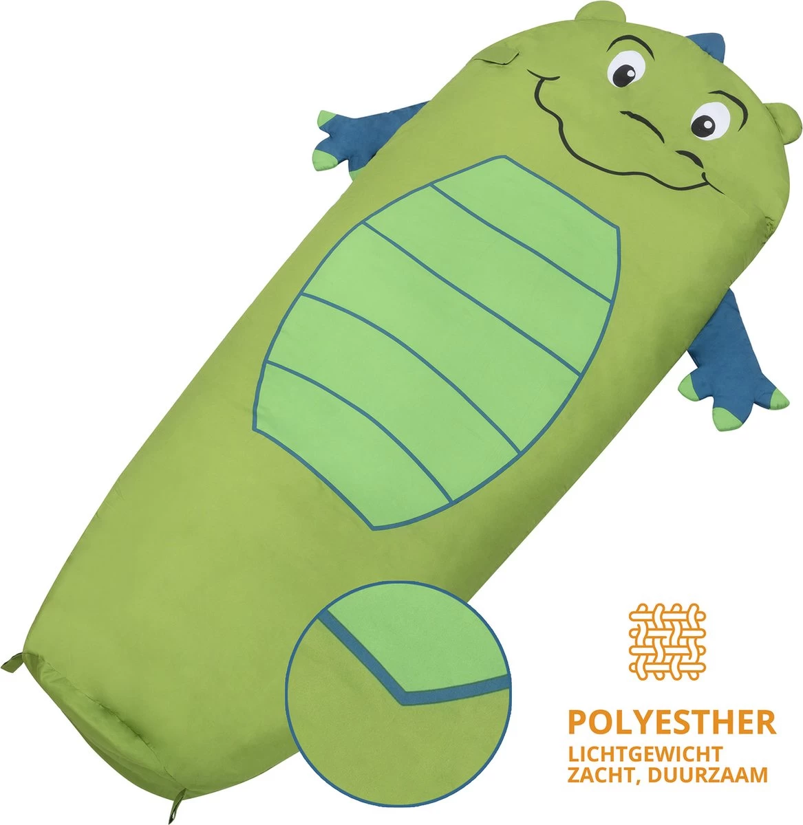 Dutch Mountains Kinderslaapzak Nijlpaard - 170 X 70cm Polyester - Zacht Lichtgewicht – Opberghoes - Afbeelding 2