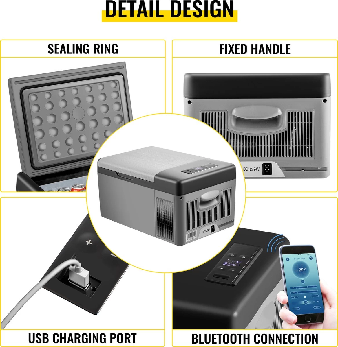 VEVOR - Coolbox - Koelbox 15L - Elektrische Coolbox - Draagbare Mini Koelkast - Draagbare Auto Vriezer 12/24Volt - Afbeelding 3