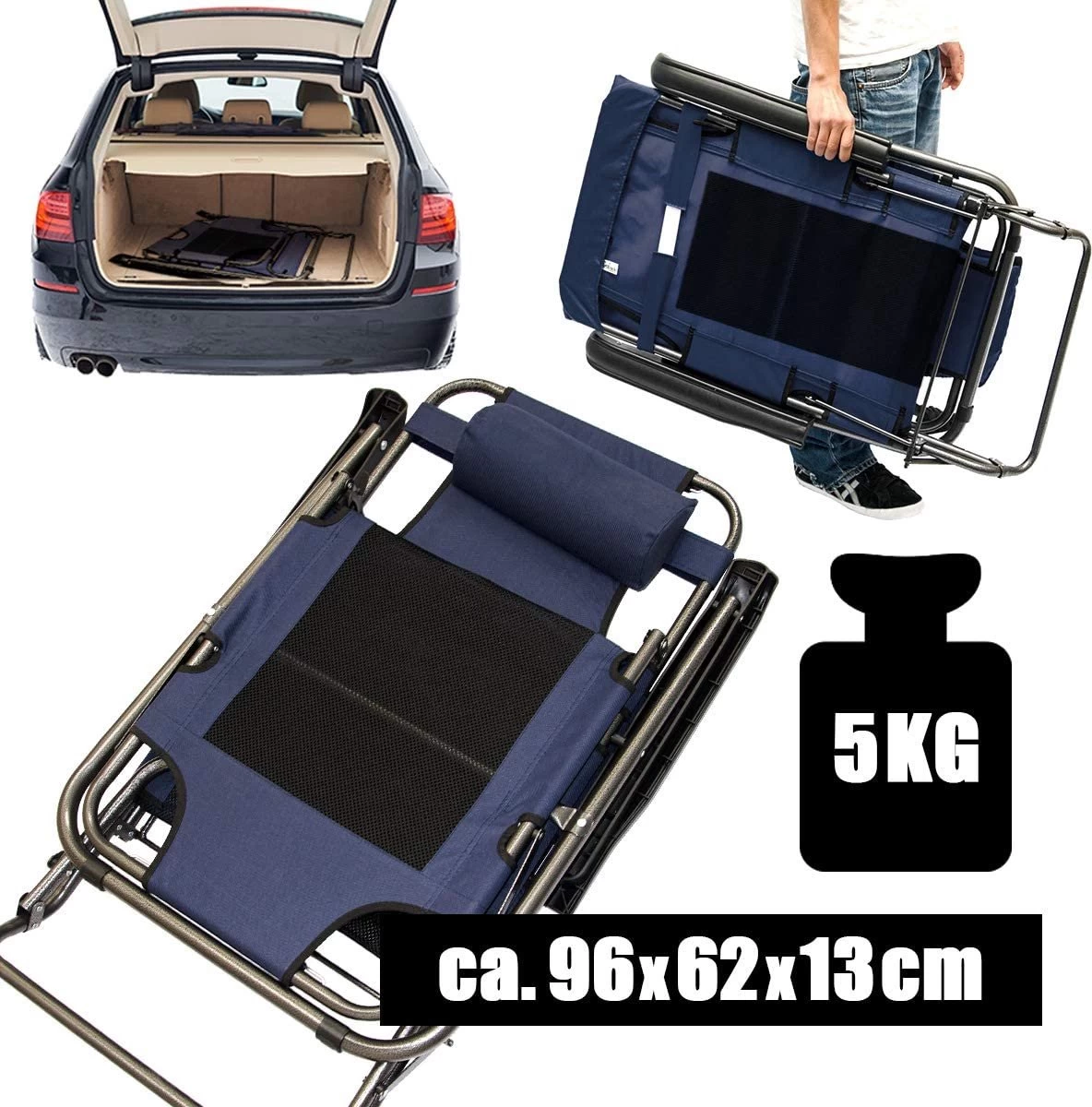 Ligstoel 180x60cm - Opvouwbaar Campingstoel Ligbed Strandstoel Tuinstoel Vouwligstoel Blauw