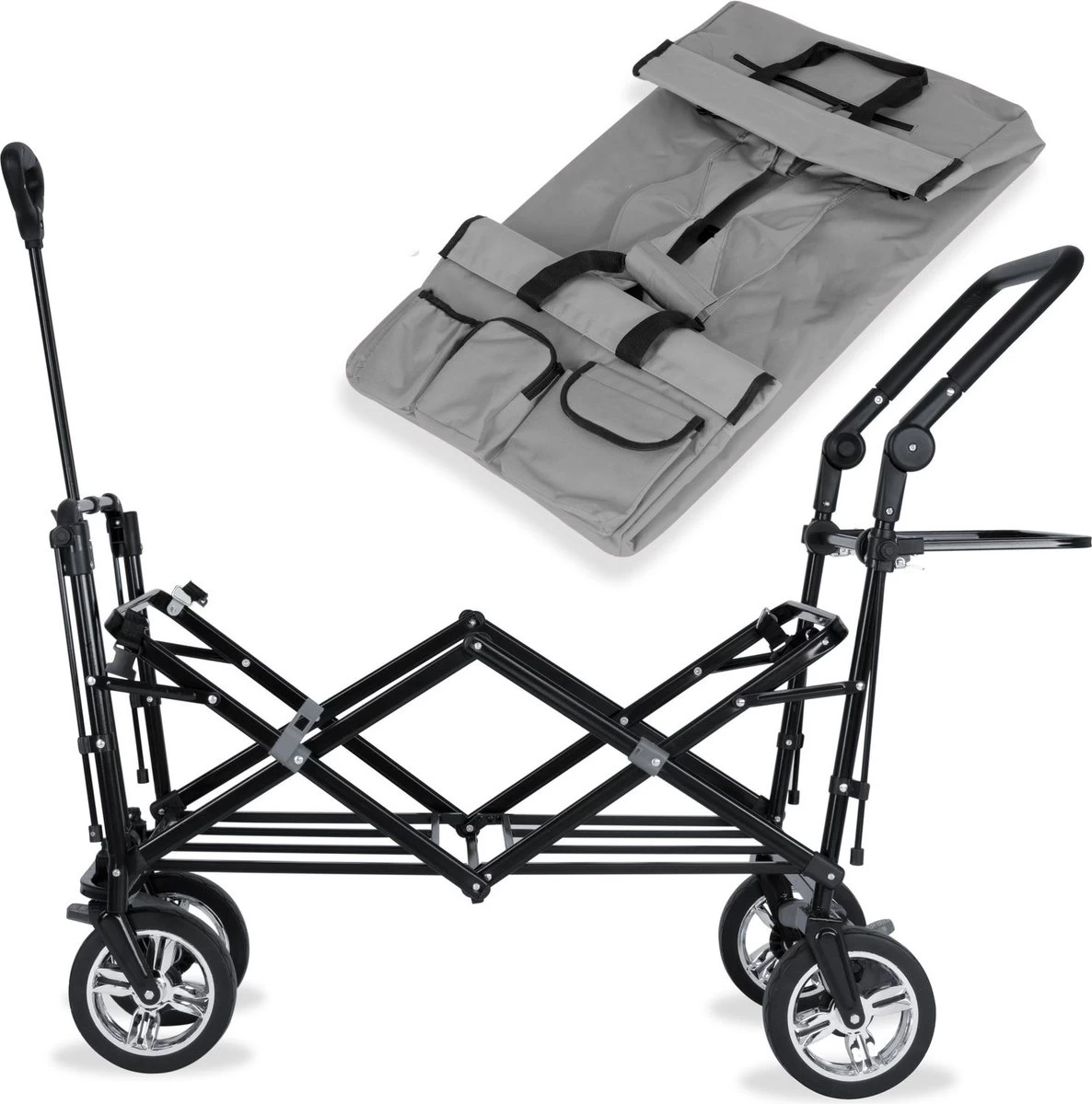 Rijoka Luxe Opvouwbare Bolderkar/Bolderwagen | Met Dakje En Draagtas | Marine Blauw - Afbeelding 6