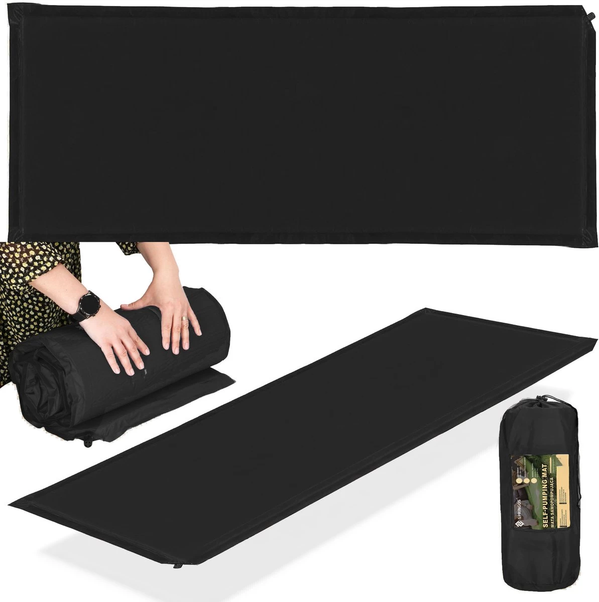 Springos Slaapmat | Zelfopblazend | 180 Cm | Inclusief Hoes | Zwart - Afbeelding 19