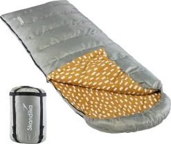 Skandika Dundee Flannel-R Slaapzak – Slaapzakken – Slaapzakken Volwassen - Maat M – Unisex - Katoen, Luxe Kwaliteit, Dubbele Slaapzak, 3 Seizoenen, Tot -20°C - 220 X 80 Cm - Outdoor Kampeerslaapzak – Ritssluiting Rechts - Grijs/geel