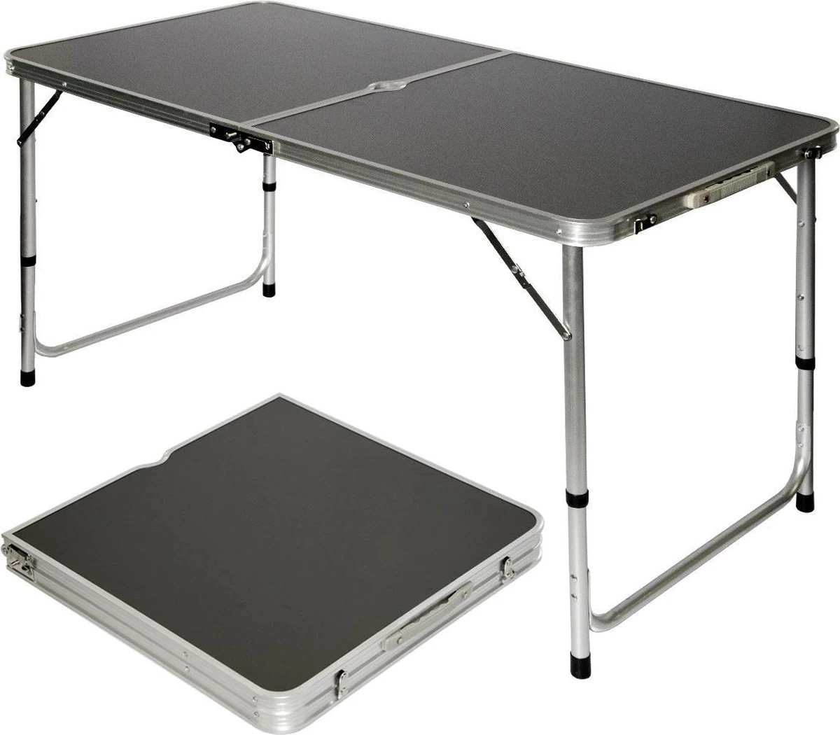 Aluminium Kampeertafel 120x60cm - Campingtafel Inklapbaar - 3-voudig Verstelbare Vouwtafel Antraciet