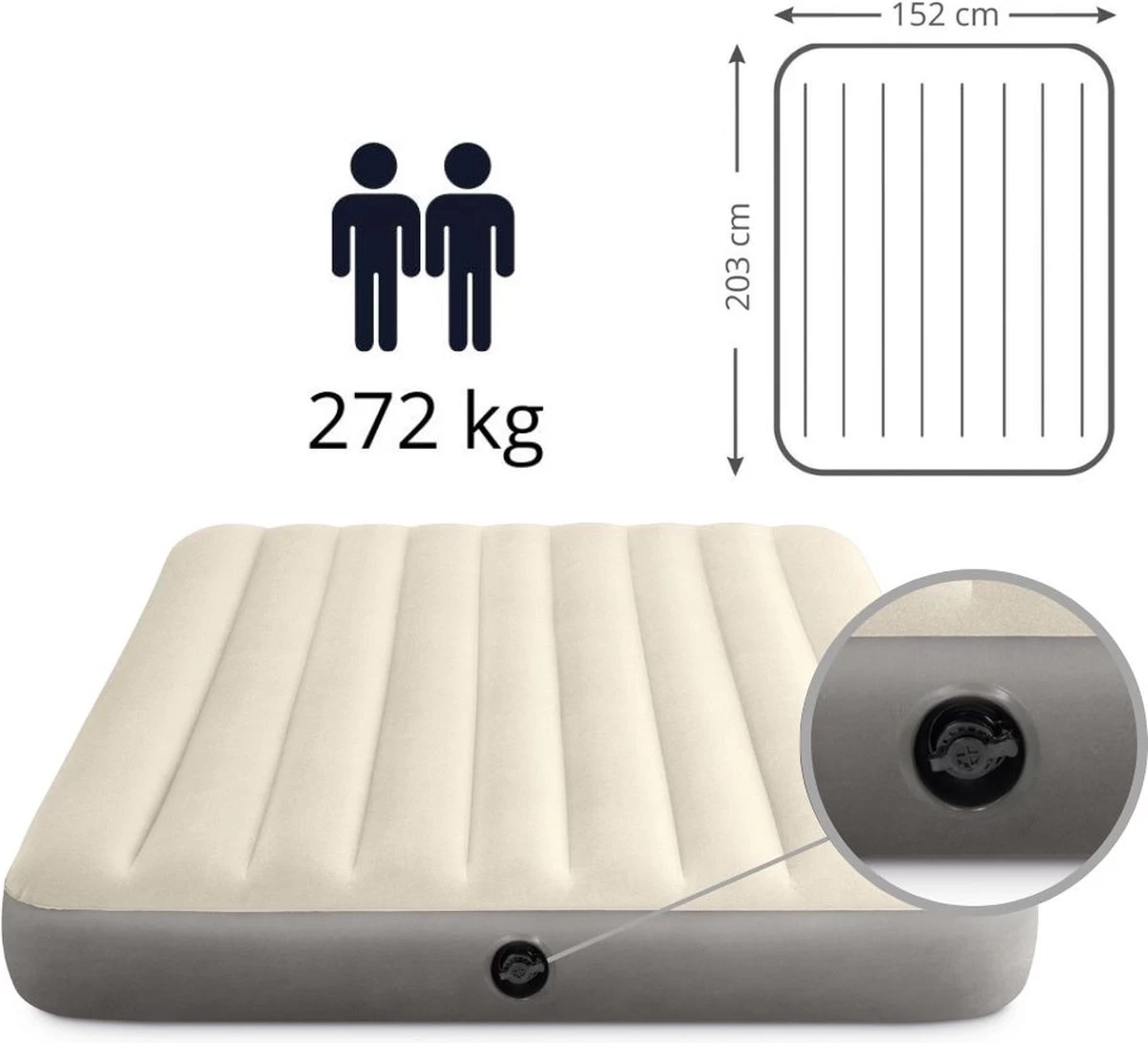 Intex Luchtbedset Intex Luchtbed - 2-Persoons - 152 X 203 X 25 Cm - Beige + Intex Elektrische Pomp - 650 Liter/min + Hoeslaken Wit + Reparatieset - Afbeelding 3