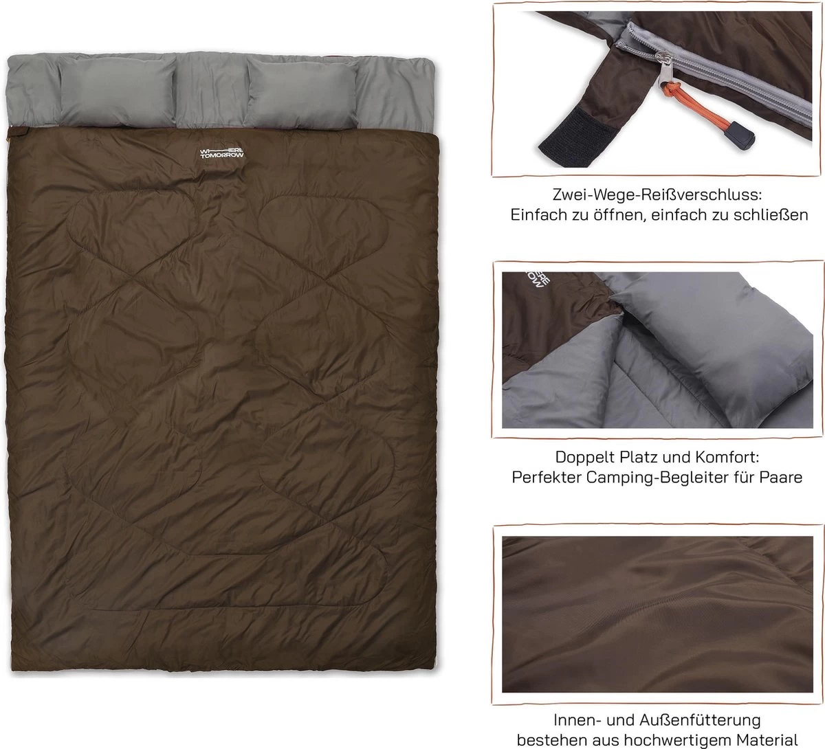 Where Tomorrow Double Slaapzak 220 X 150 Cm Diverse Kleuren - Bruin - Afbeelding 3
