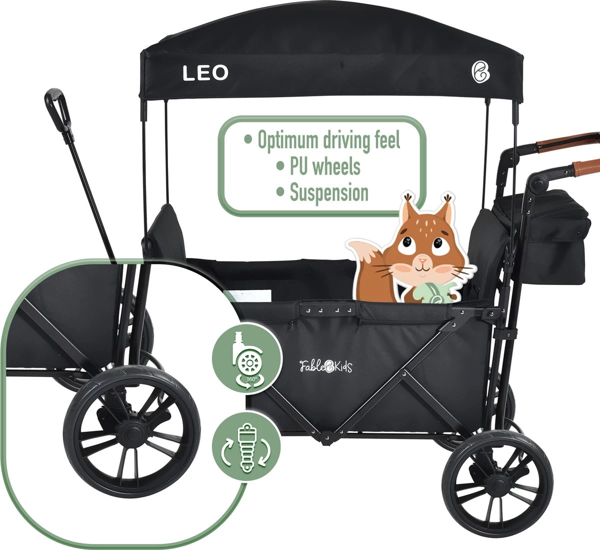 FableKids LEO X2 Lite Opvouwbare Handkar Met Dak Onyx Zwart - Afbeelding 12