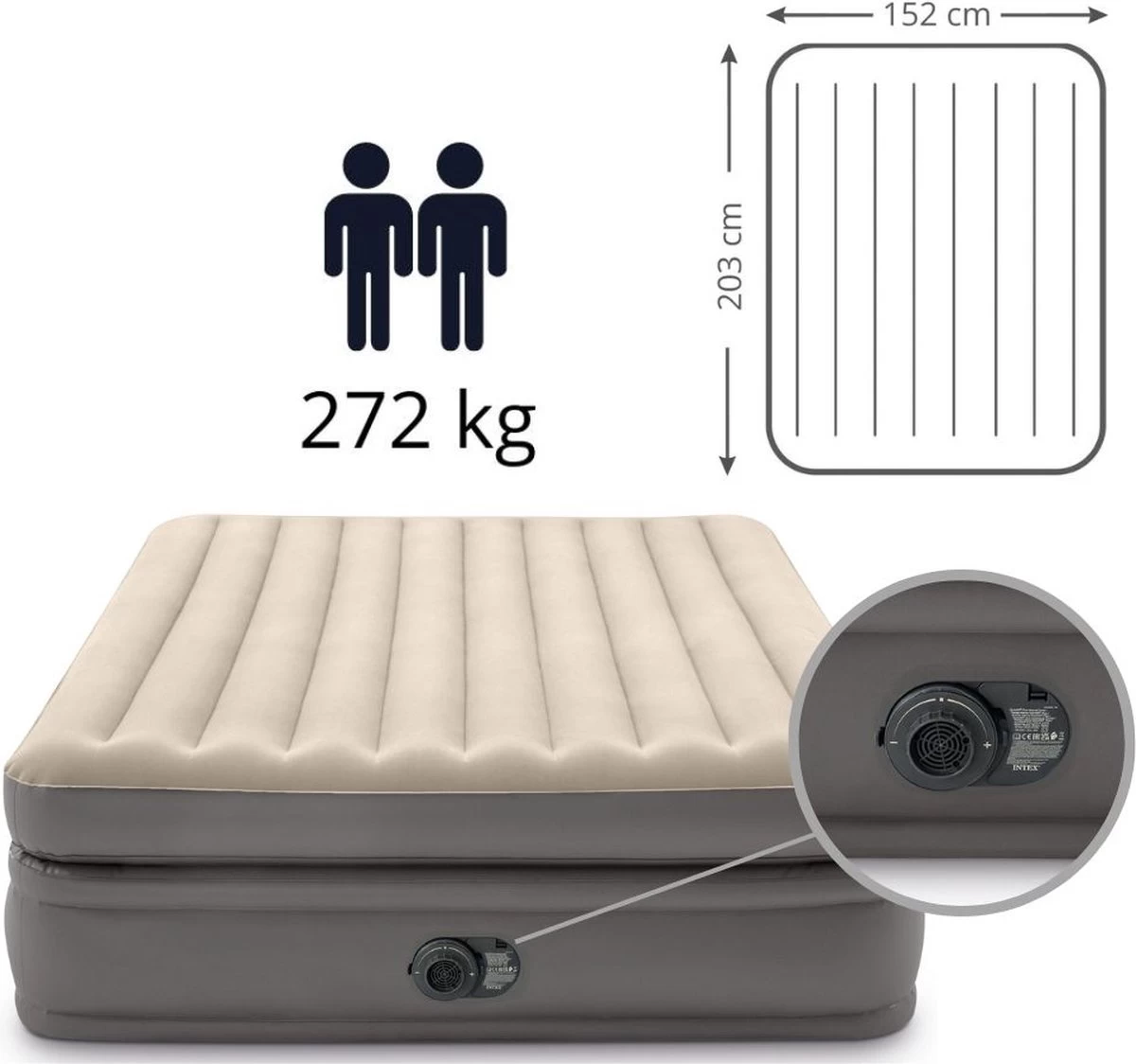Intex Prime Comfort - Luchtbed - 2-Persoons - 152x203x51 Cm (BxLxH) - Grijs - Met Ingebouwde Motorpomp - Afbeelding 5