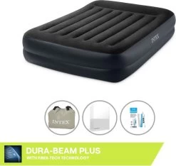 Intex Luchtbed - 2-Persoons - 152 X 203 X 42 Cm - Blauw - Met Pomp + Hoeslaken Wit + Reparatieset