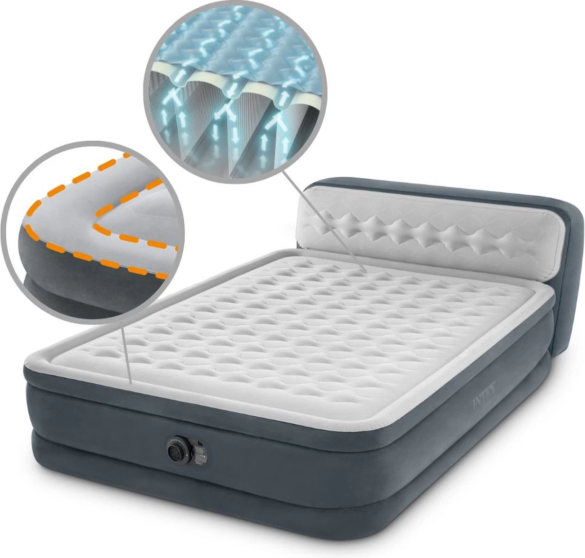 Intex 64448 - Queen Deluxe Ultra-Plush Zelfopblazend 2-persoons Luchtbed Met Hoofdboord (203x152x46cm) - Afbeelding 9