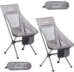 Skandika Campingstoel Compact SET – Campingstoelen – Campingstoel Tot 150 Kg Belastbaar - Kampeerstoel, Visstoel, Kleine Pakmaat, Opvouwbaar, Stabiel, Licht, Comfortabel Gepolsterd – Draagtas Meegeleverd – Vouwstoel – Kampeermeubelen – Grijs