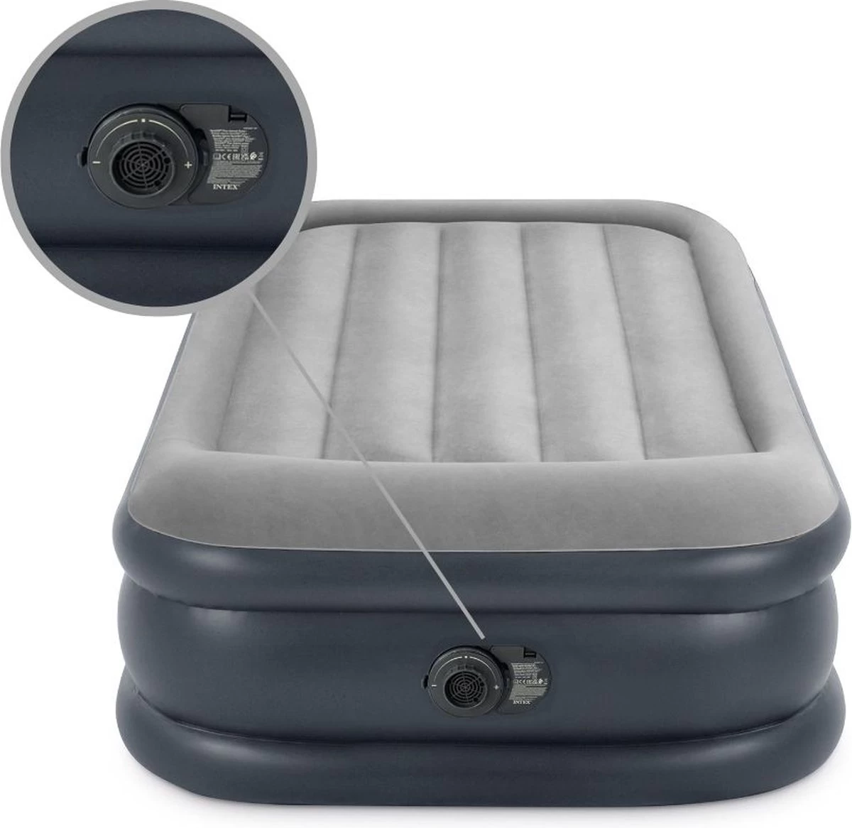 Intex Luchtbed - 1-Persoons - 99 X 191 X 42 Cm - Grijs - Met Pomp, Hoeslaken Zwart En Reparatieset - Afbeelding 5