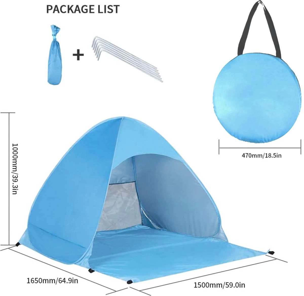 IGOODS Pop-up Tent - 2/3-Persoons - Blauw - Afbeelding 5