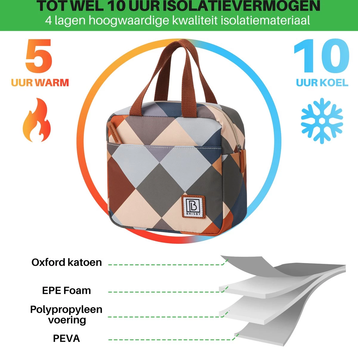 Brisby 4 Laags Geïsoleerde Koeltas - Lunchtas 4 Liter - Blok - Afbeelding 5