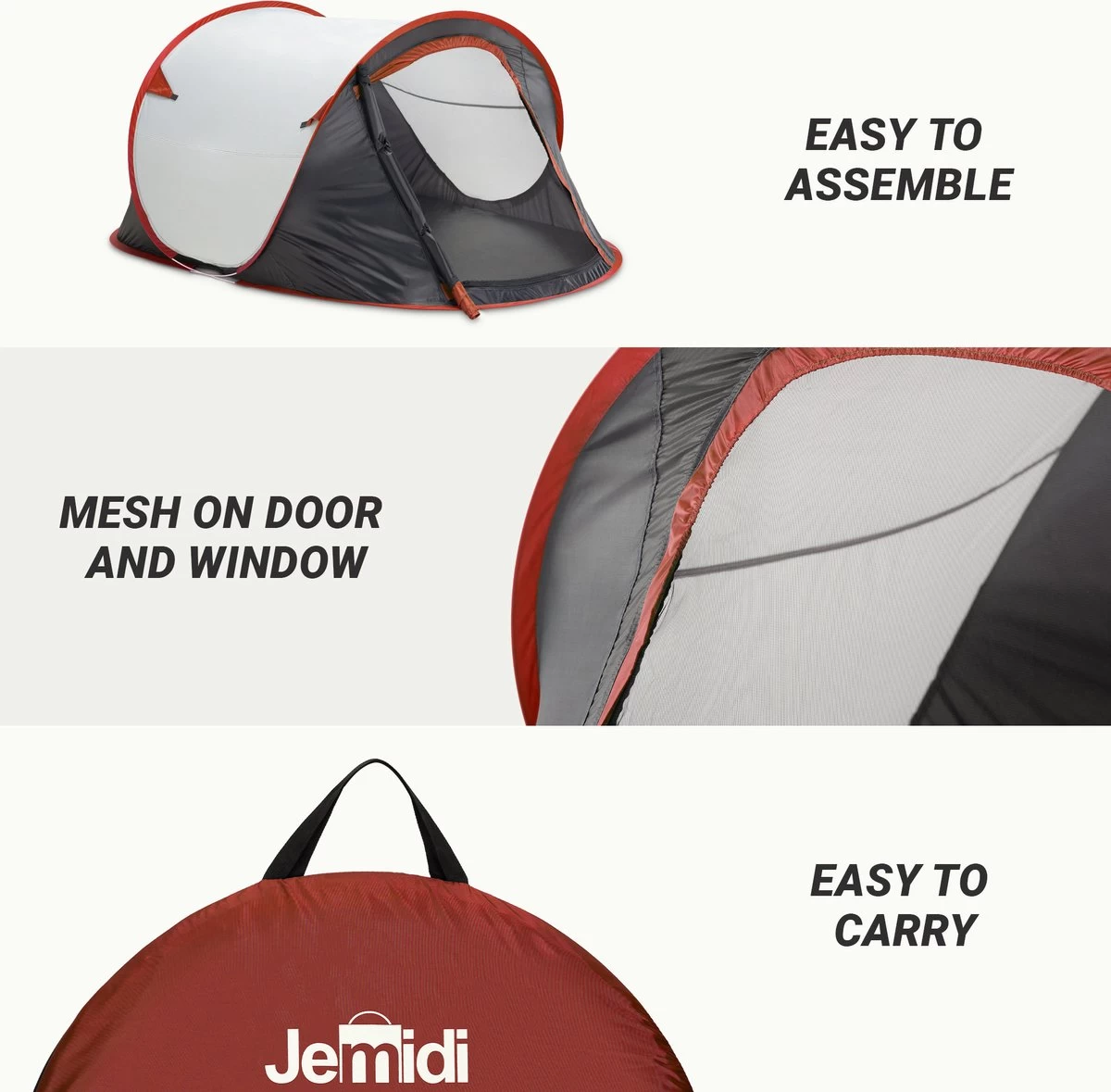 JEMIDI Tweepersoons Pop-up Tent - Opgooitent, Werptent Voor 2 Personen - Ideaal Als Festivaltent Of Kampeertent - Verschillende Kleuren - Afbeelding 4