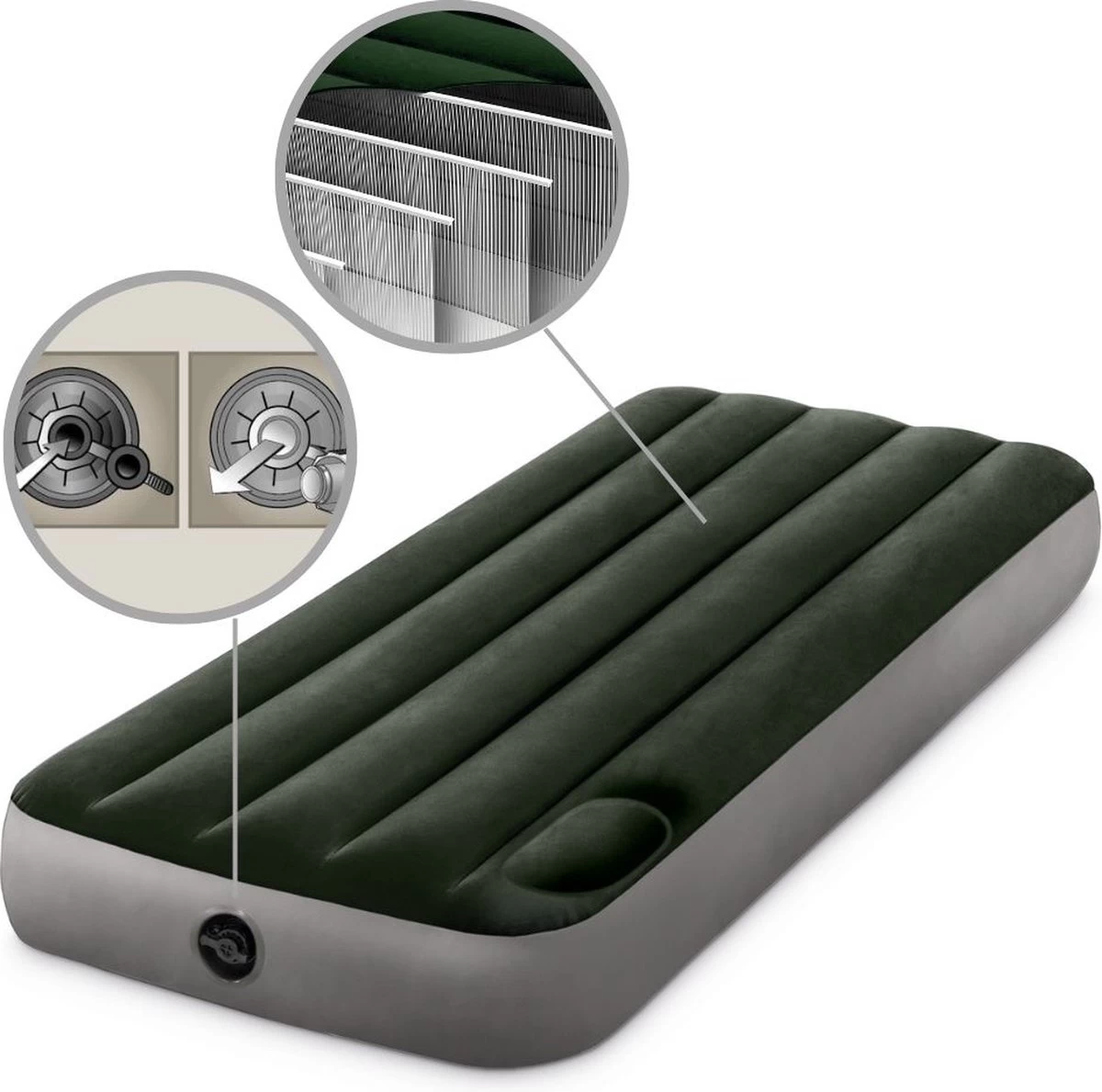 Intex Luchtbed - 1-Persoons - 76 X 191 X 25 Cm - Groen - Met Ingebouwde Voetpomp + Hoeslaken Wit + Reparatieset - Afbeelding 8