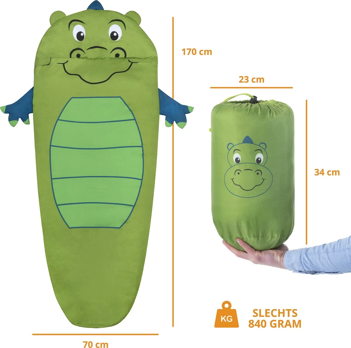 Dutch Mountains Kinderslaapzak Nijlpaard - 170 X 70cm Polyester - Zacht Lichtgewicht – Opberghoes - Afbeelding 4