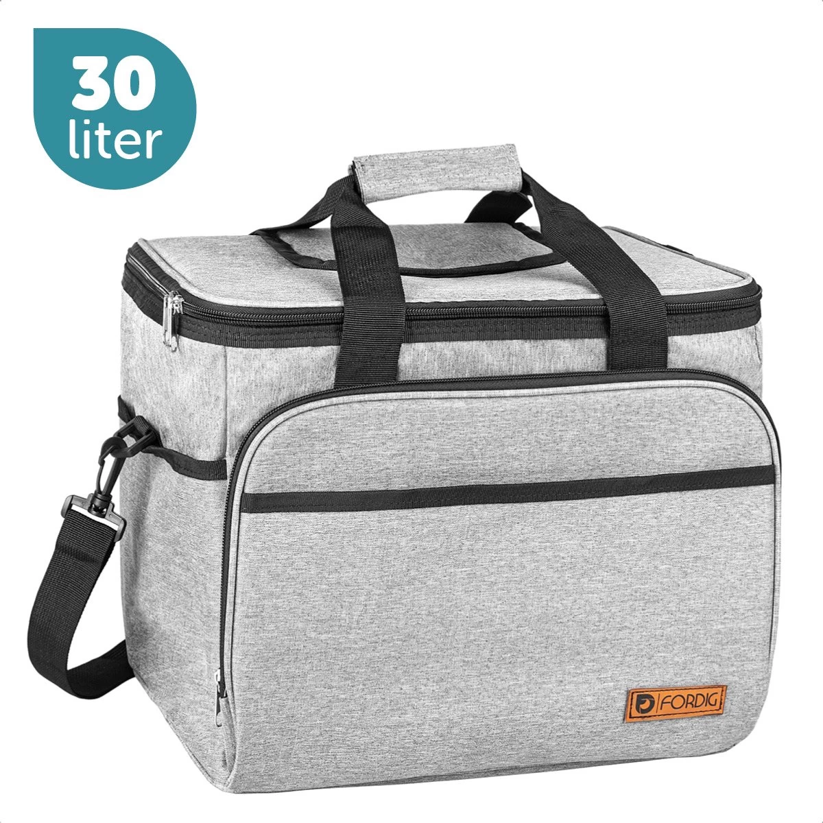 ForDig Koeltas XL Grijs (30 Liter) - Gemaakt Van 600D Polyester Met PEVA-Voering - Ruimte Voor 40 Blikjes Of 20 Halve Liter Flessen - Opvouwbaar Koel Tas Met Easy-Acces Flap - Ruimte Voor Bestek - Picknick Cool Bag - Coolerbag - Grote Cooler