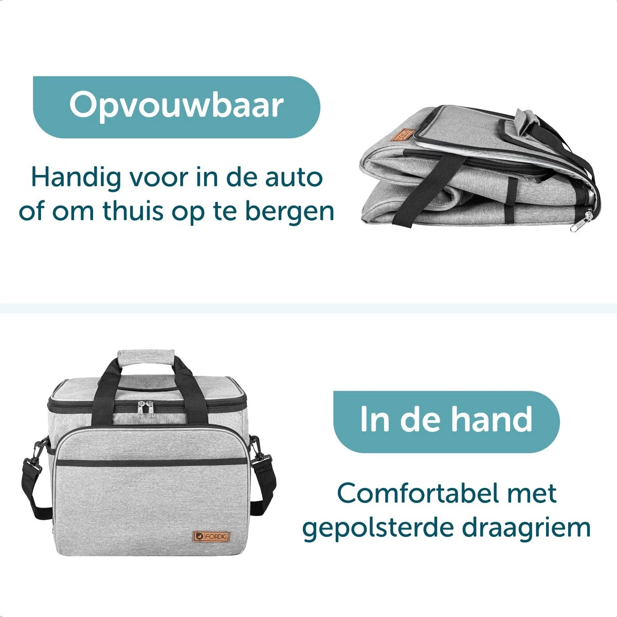 ForDig Koeltas XL Grijs (30 Liter) - Gemaakt Van 600D Polyester Met PEVA-Voering - Ruimte Voor 40 Blikjes Of 20 Halve Liter Flessen - Opvouwbaar Koel Tas Met Easy-Acces Flap - Ruimte Voor Bestek - Picknick Cool Bag - Coolerbag - Grote Cooler - Afbeelding 5