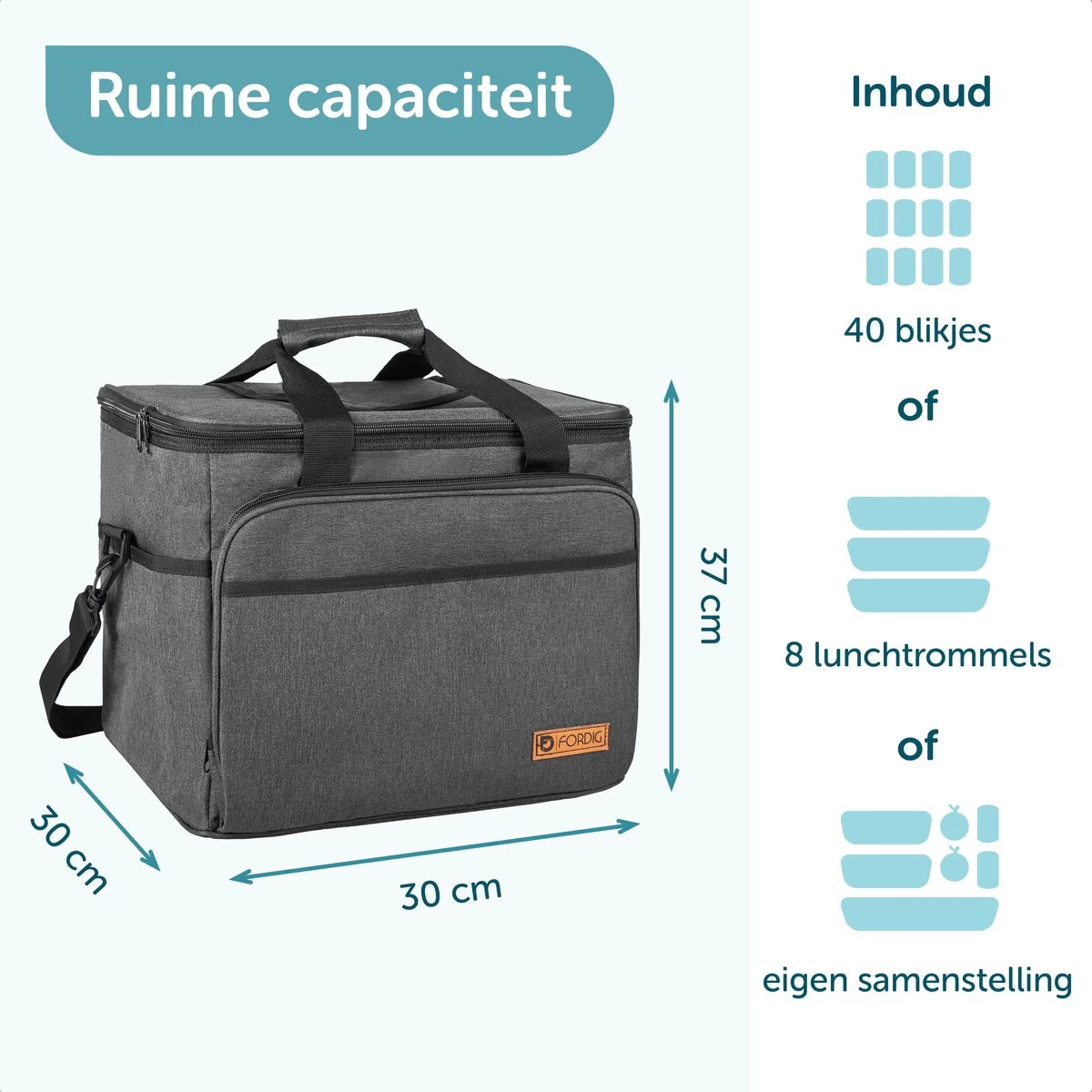 ForDig Koeltas XL Zwart (30 Liter) - Gemaakt Van 600D Polyester Met PEVA-Voering - Ruimte Voor 40 Blikjes Of 20 Halve Liter Flessen - Opvouwbaar Koel Tas Met Easy-Acces Flap - Ruimte Voor Bestek - Picknick Cool Bag - Coolerbag - Grote Cooler - Afbeelding 3