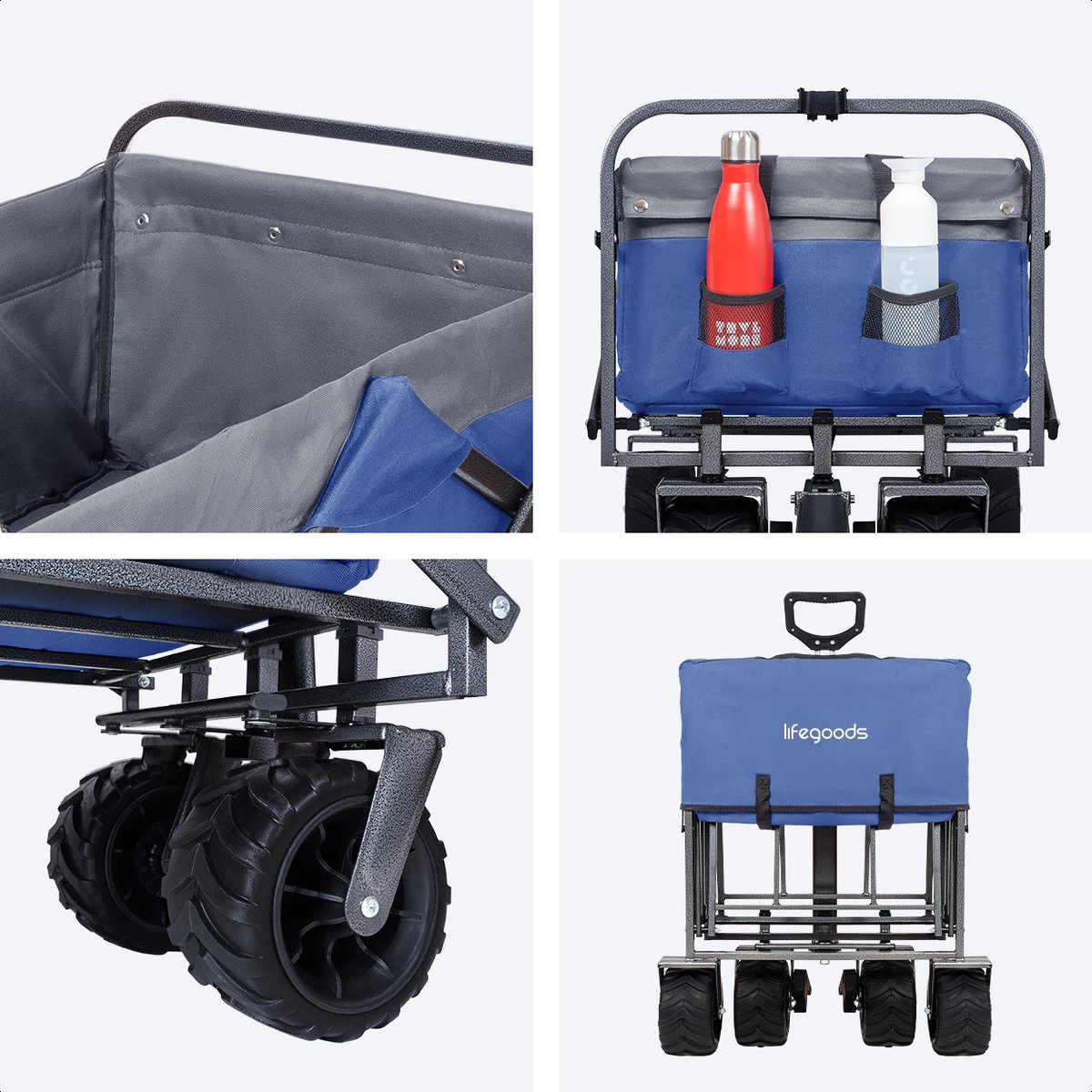 LifeGoods Bolderkar - Opvouwbaar - Tot 80KG - 94L - Wasbaar Polyester - 98x45cm - Blauw/Grijs - Afbeelding 7