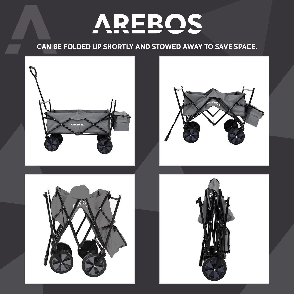 AREBOS Handwagen Vouwbare Dak Handwagen Vouwbare Trolley Uitrustingswagen Grijs - Afbeelding 2