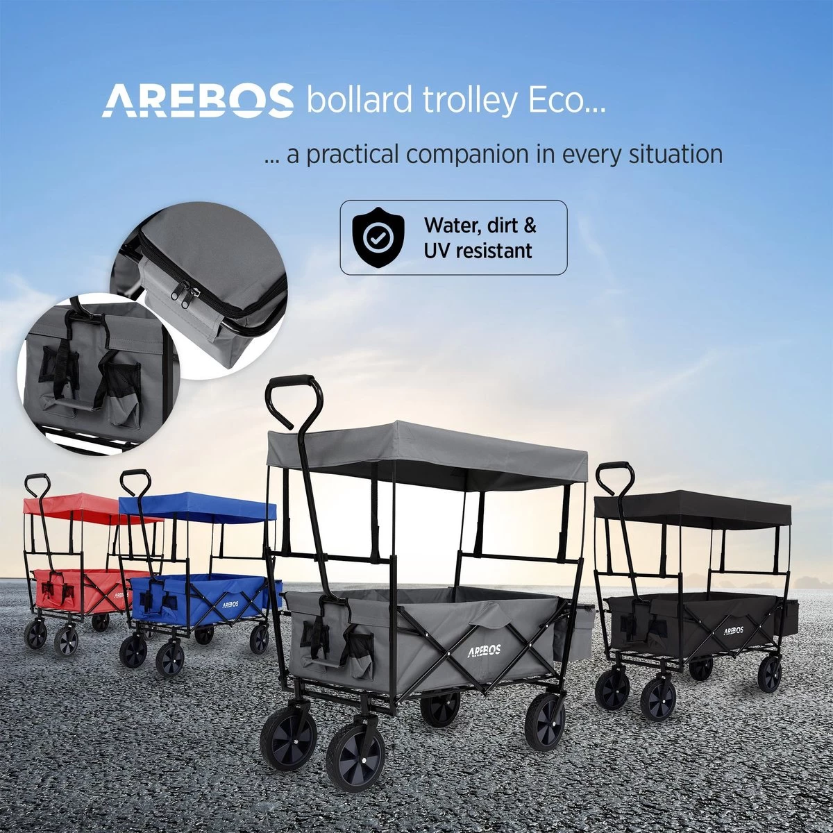 AREBOS Handwagen Vouwbare Dak Handwagen Vouwbare Trolley Uitrustingswagen Grijs - Afbeelding 3