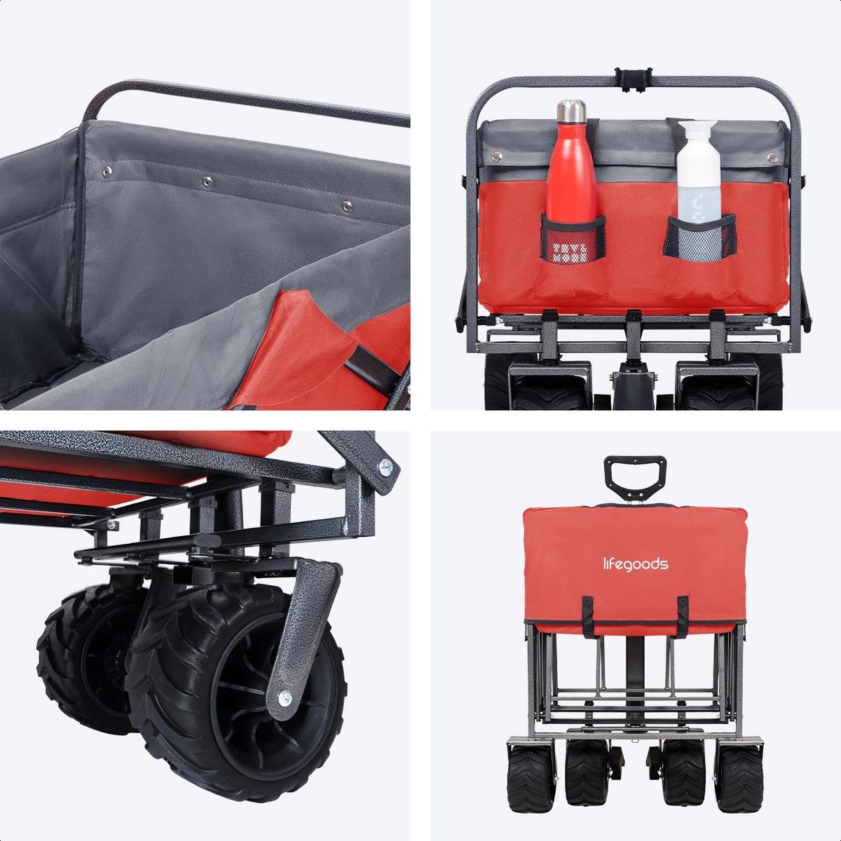 LifeGoods Bolderkar - Opvouwbaar - Tot 80KG - 94L - Wasbaar Polyester - 98x45cm - Rood/Grijs - Afbeelding 3