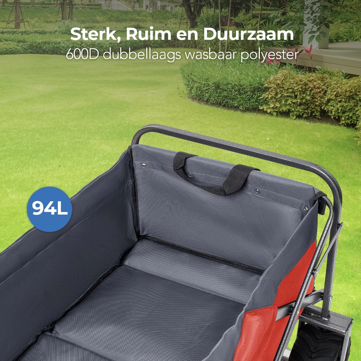 LifeGoods Bolderkar - Opvouwbaar - Tot 80KG - 94L - Wasbaar Polyester - 98x45cm - Rood/Grijs - Afbeelding 7