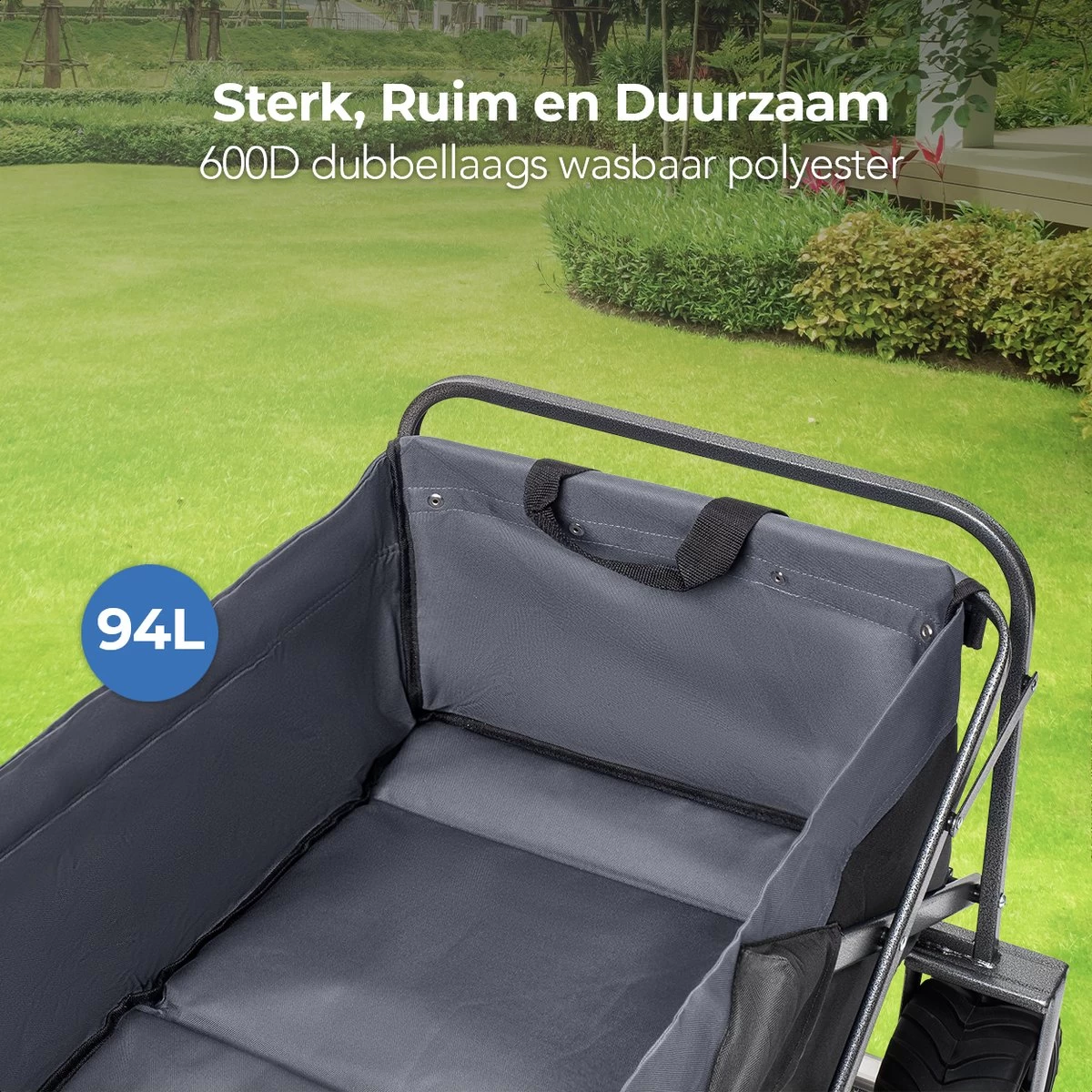 LifeGoods Bolderkar - Opvouwbaar - Tot 80KG - 94L - Wasbaar Polyester - 98x45cm - Zwart/Grijs - Afbeelding 4