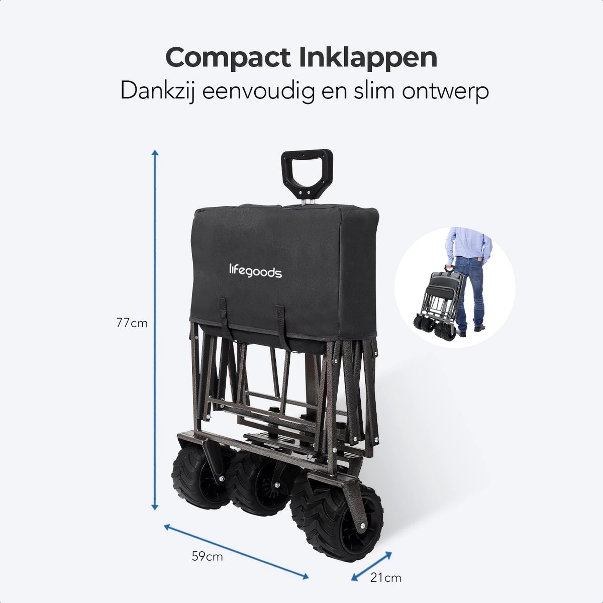 LifeGoods Bolderkar - Opvouwbaar - Tot 80KG - 94L - Wasbaar Polyester - 98x45cm - Zwart/Grijs - Afbeelding 7