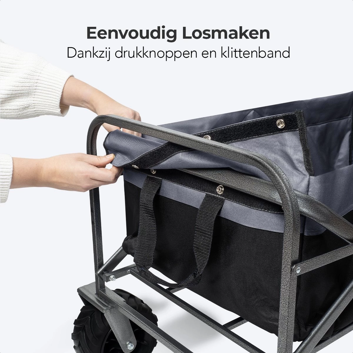 LifeGoods Bolderkar - Opvouwbaar - Tot 80KG - 94L - Wasbaar Polyester - 98x45cm - Zwart/Grijs - Afbeelding 8