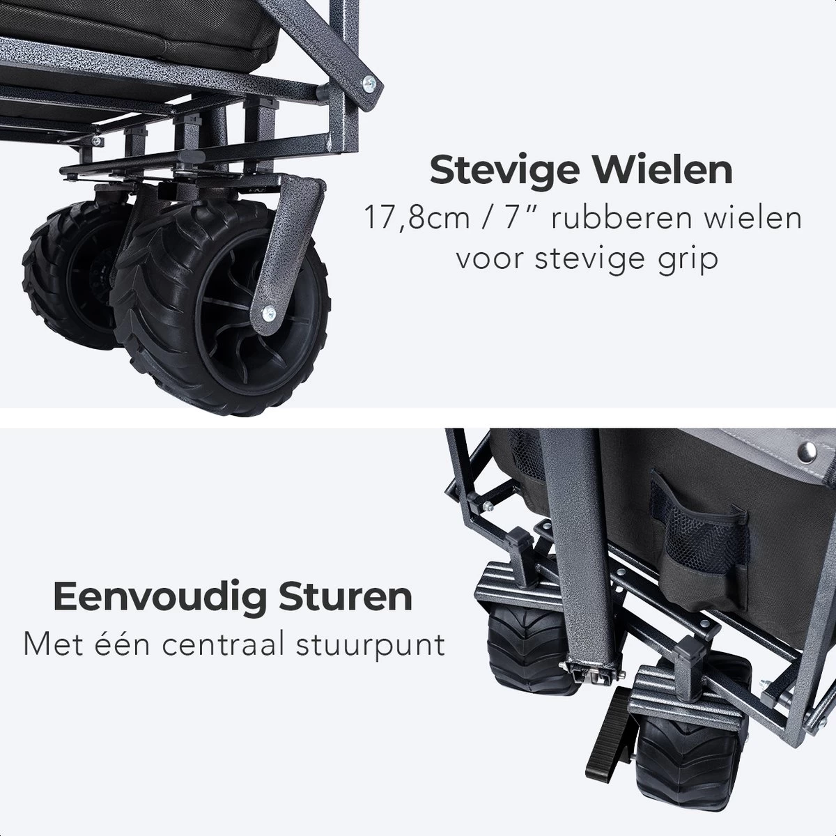 LifeGoods Bolderkar - Opvouwbaar - Tot 80KG - 94L - Wasbaar Polyester - 98x45cm - Zwart/Grijs - Afbeelding 10