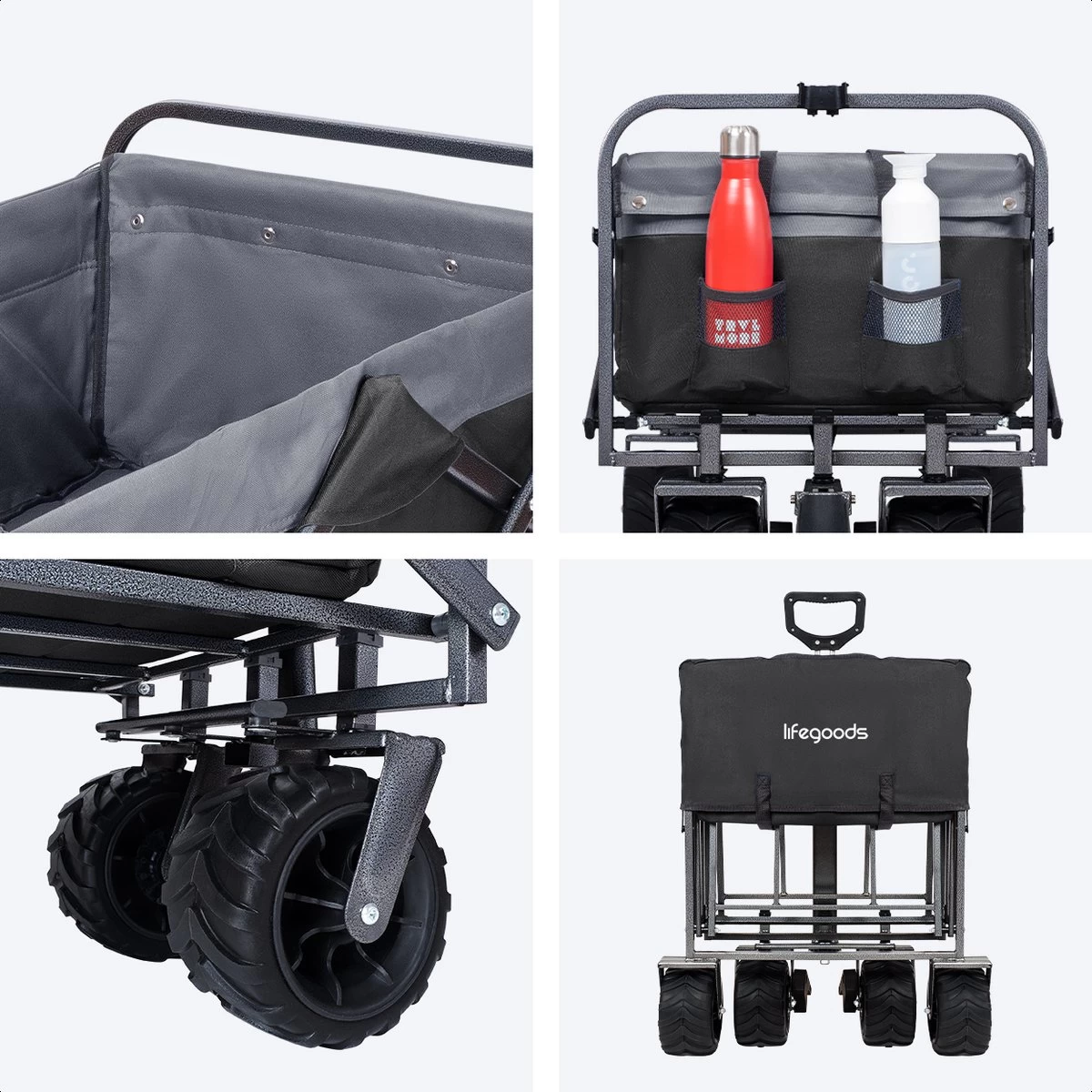 LifeGoods Bolderkar - Opvouwbaar - Tot 80KG - 94L - Wasbaar Polyester - 98x45cm - Zwart/Grijs - Afbeelding 11