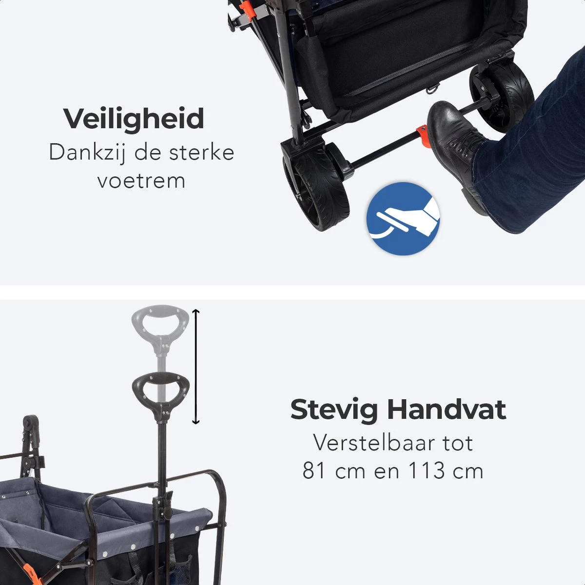 LifeGoods Bolderkar - Opvouwbaar - Tot 120KG - 103L - Extra Draagtas En Duwstang - Wasbaar Polyester - 98x45cm - Zwart/Grijs - Afbeelding 10