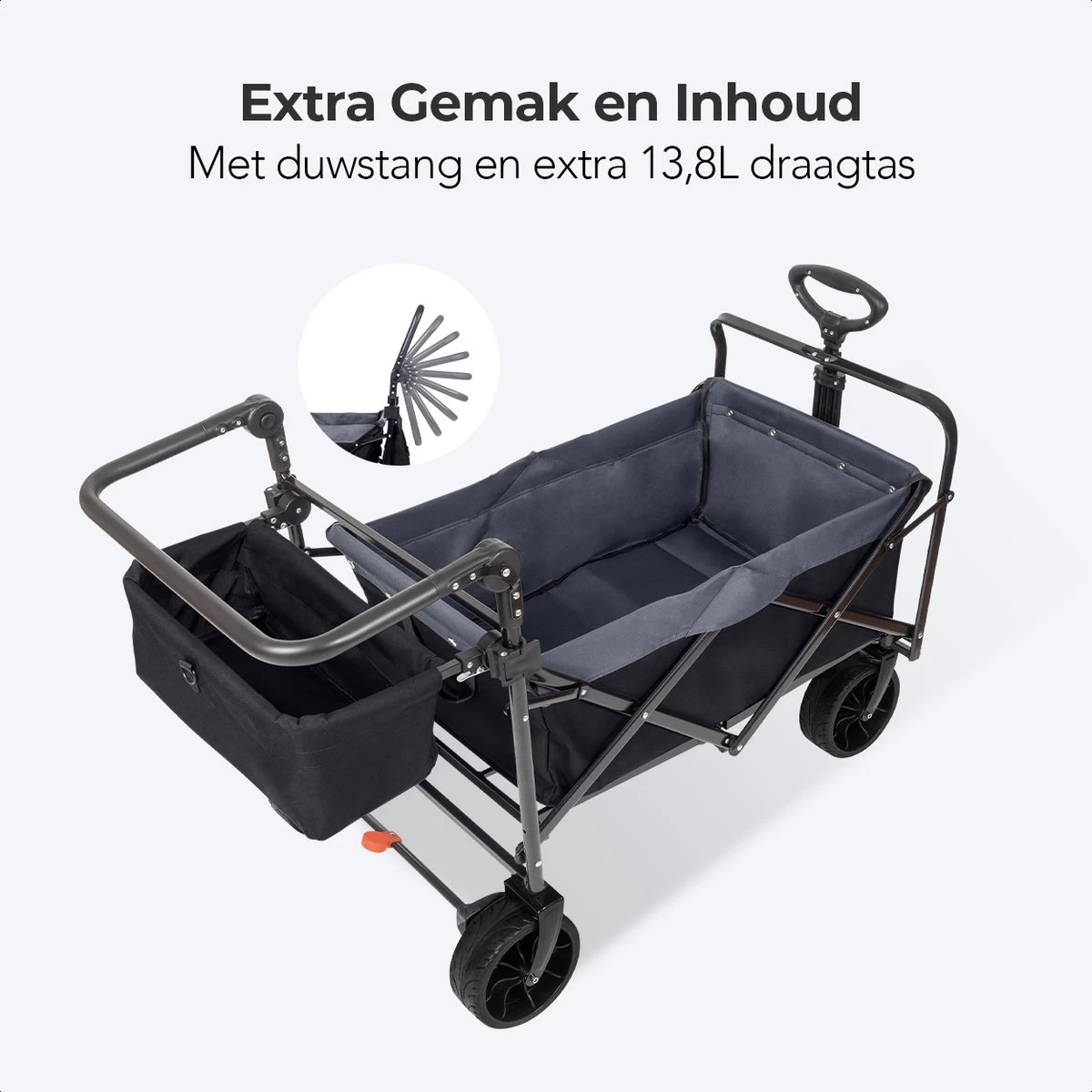LifeGoods Bolderkar - Opvouwbaar - Tot 120KG - 103L - Extra Draagtas En Duwstang - Wasbaar Polyester - 98x45cm - Zwart/Grijs - Afbeelding 11