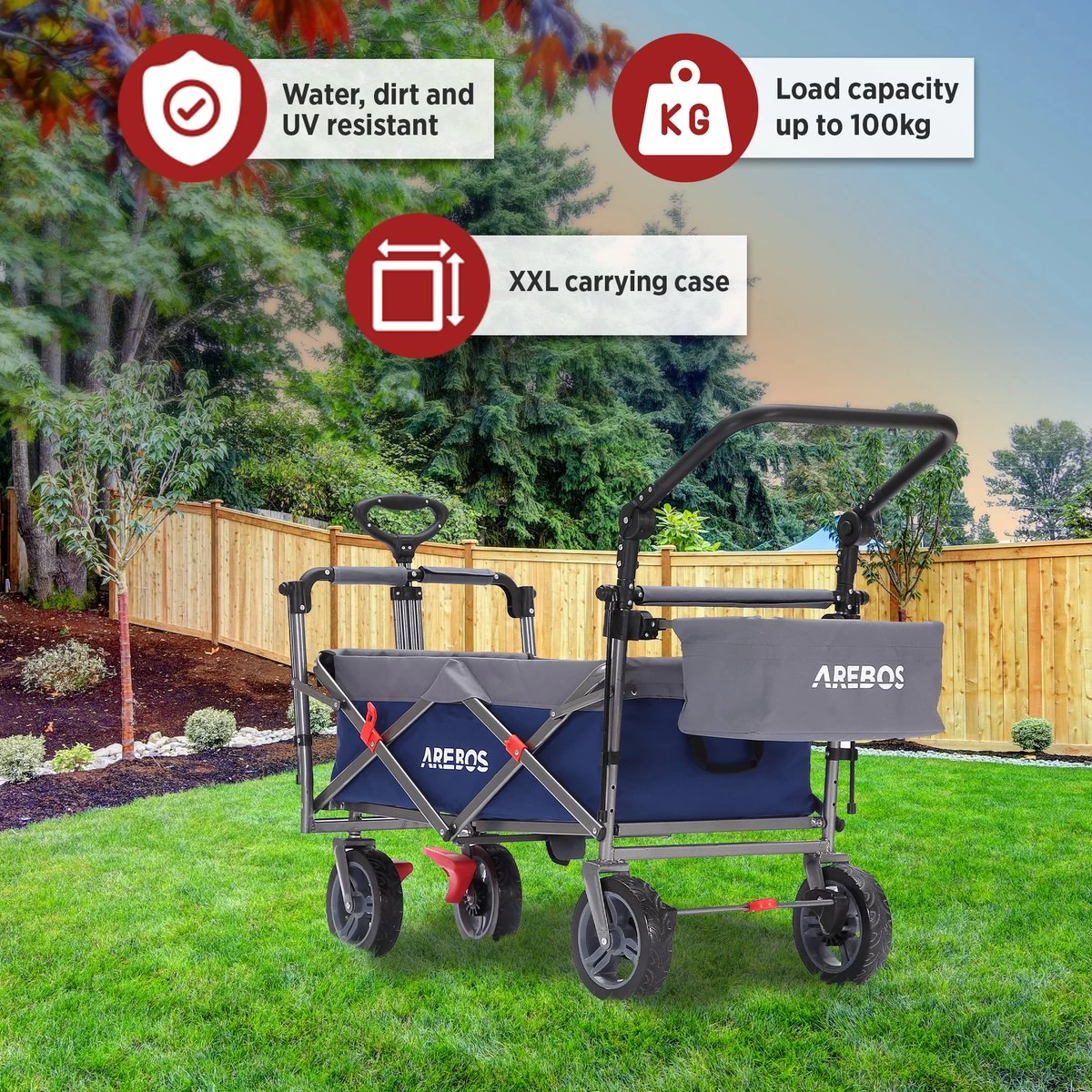 AREBOS Premium Steekwagen Met Dak Opvouwbare Tuinkar Handkar Bolderkar Blauw / Grijs - Afbeelding 3