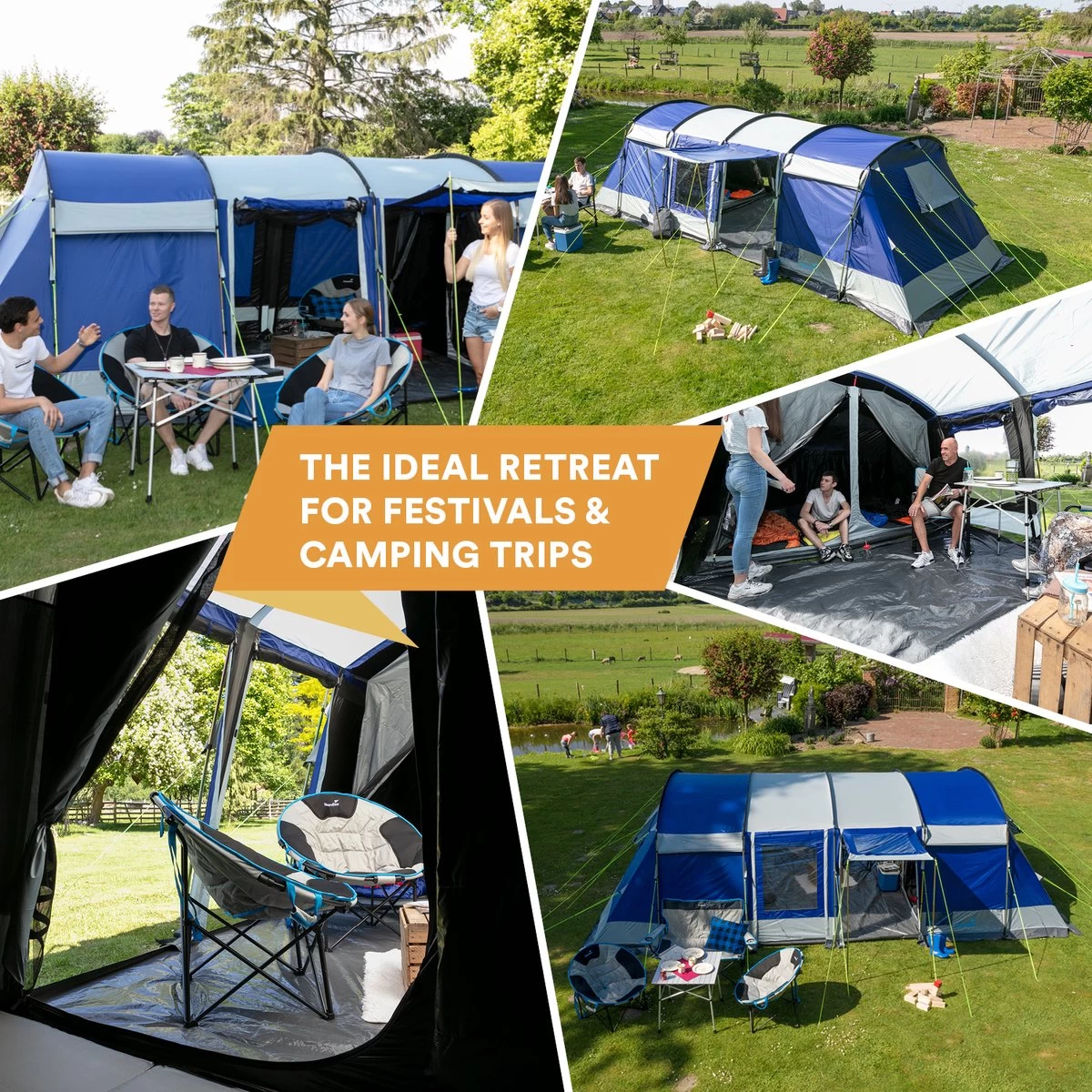 Skandika Montana 8 Sleeper Tent – Tunneltent – 8 Persoons Familietent - Campingtent – Sleeper Technology (2 Tot 4 Extra Donkere Slaapcabines) – Ingenaaide Tentvloer - Muggengaas – 700 X 310 X 200 Cm (LxBxH) – 5000mm Waterkolom – Kamperen – Blauw/wit - Afbeelding 2