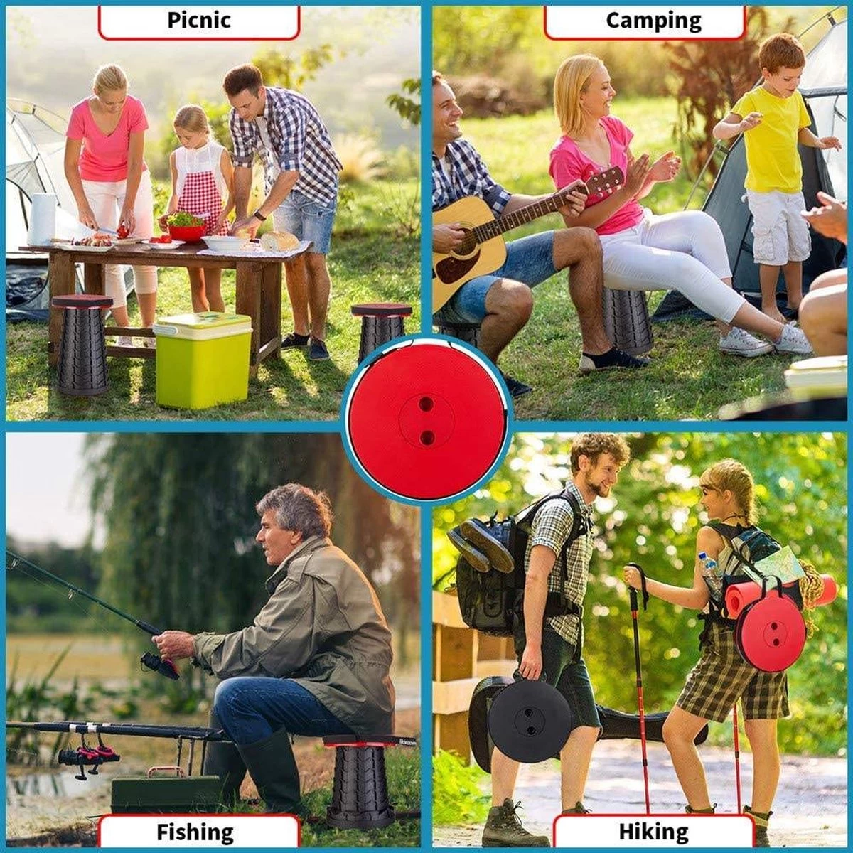 Kampeerkruk - Uitschuifbare Kruk - Rood/Zwart- Tot 120 Kg - Travel Stool - Opvouwbare Campingkruk - Inklapbaar Krukje - Telescopische Kruk - Camping - Outdoor - Afbeelding 6
