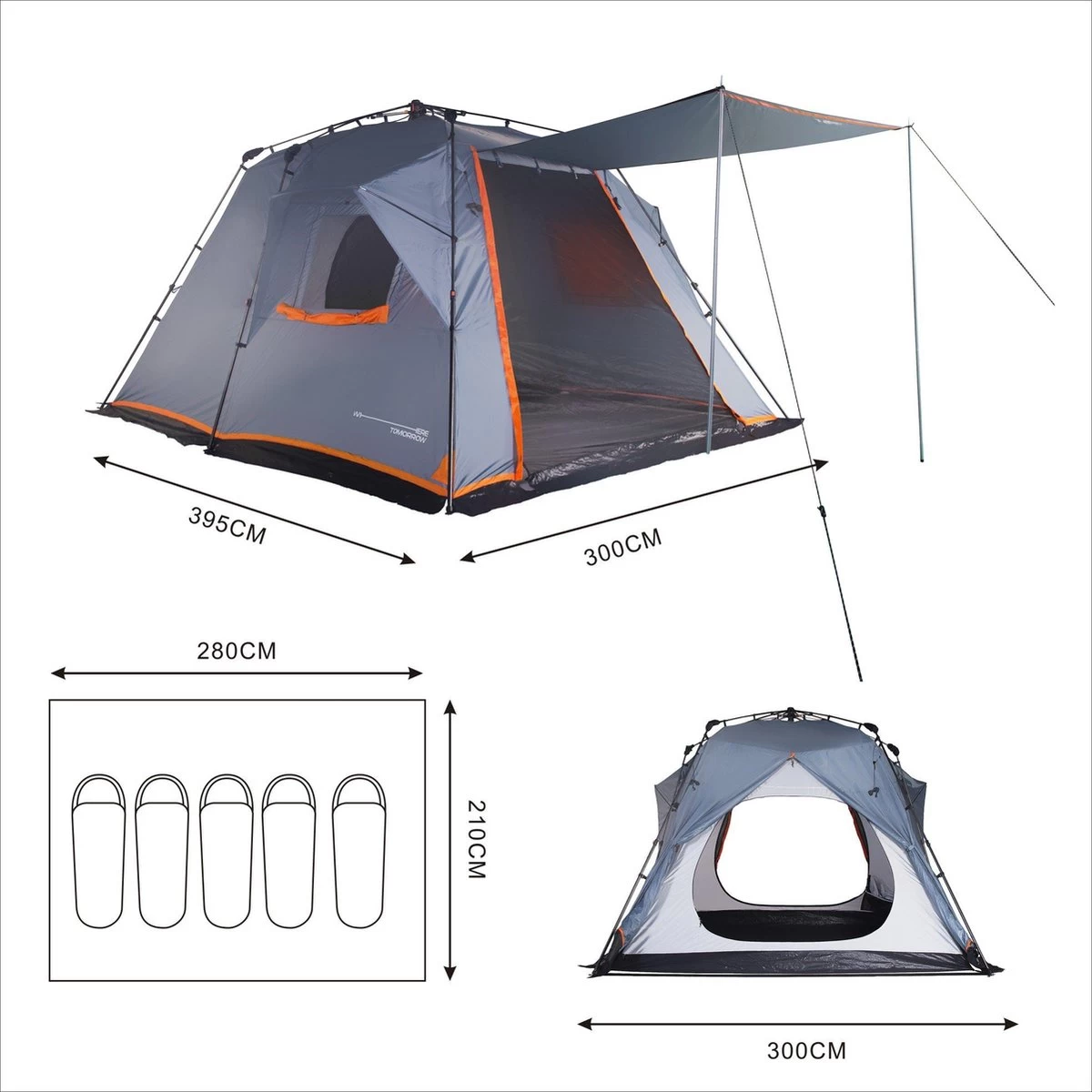 Where Tomorrow Gezinstent Met Zonnendak 300X395X200 Cm- Grijs - 5 Persoons - Afbeelding 5
