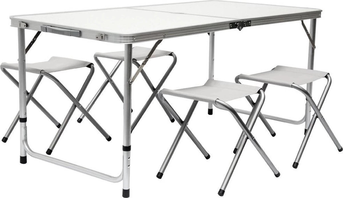 Inklapbare, In Hoogte Verstelbare Campingtafel 120x60x70cm Incl. 4 Inklapbare Krukken Campingtafel S