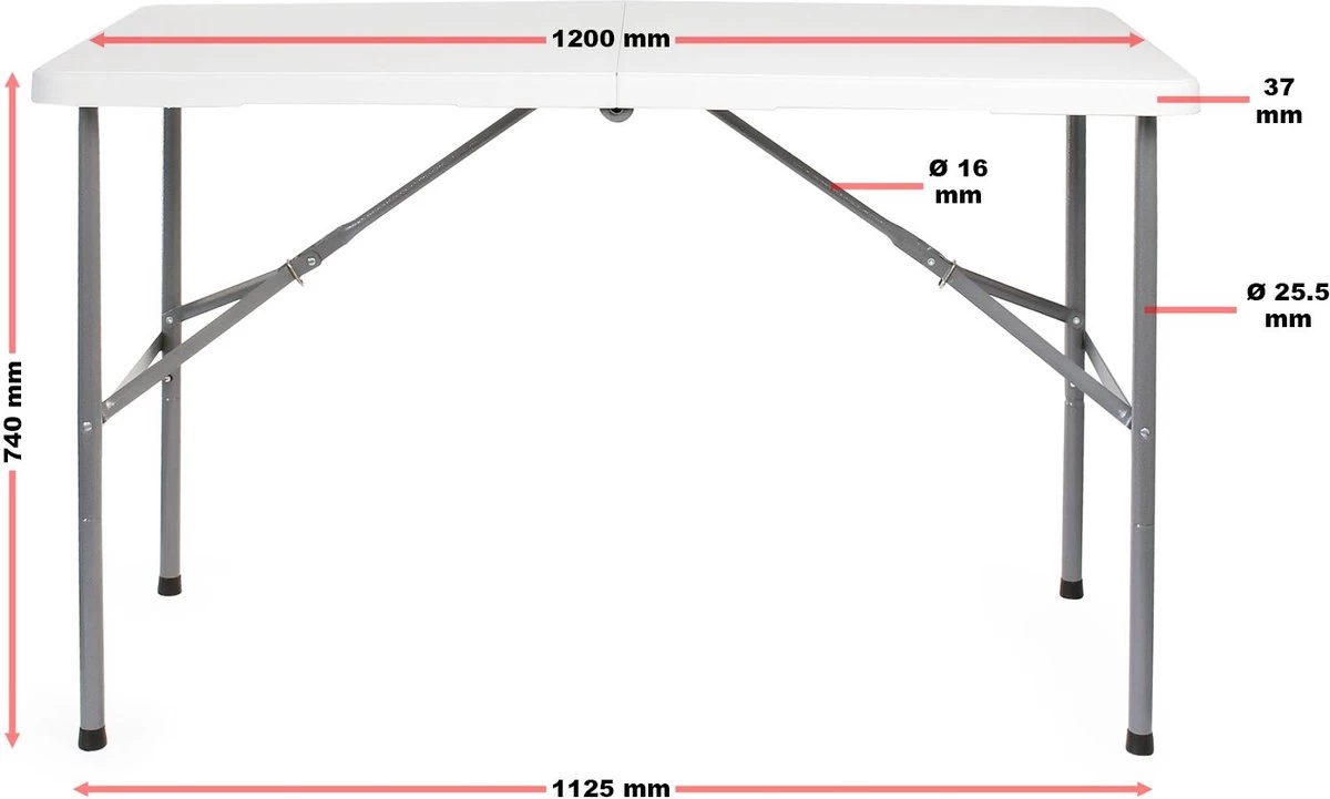 Toboli Klaptafel 120x60x74cm Campingtafel Wit; Bijzettafel, Inklapbare Tafel - Multistrobe - Afbeelding 4