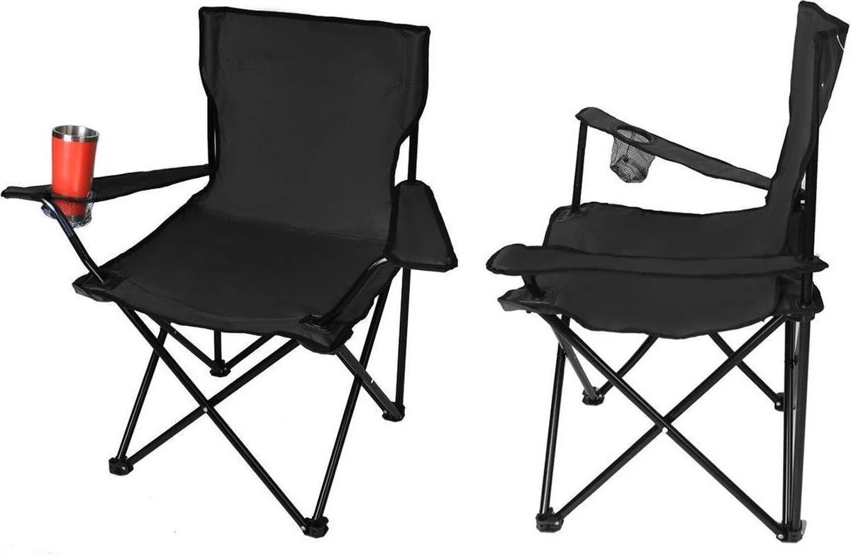 Campingstoel Vouwstoel Visstoel - Zwart - Draaggewicht 100kg - Afbeelding 3