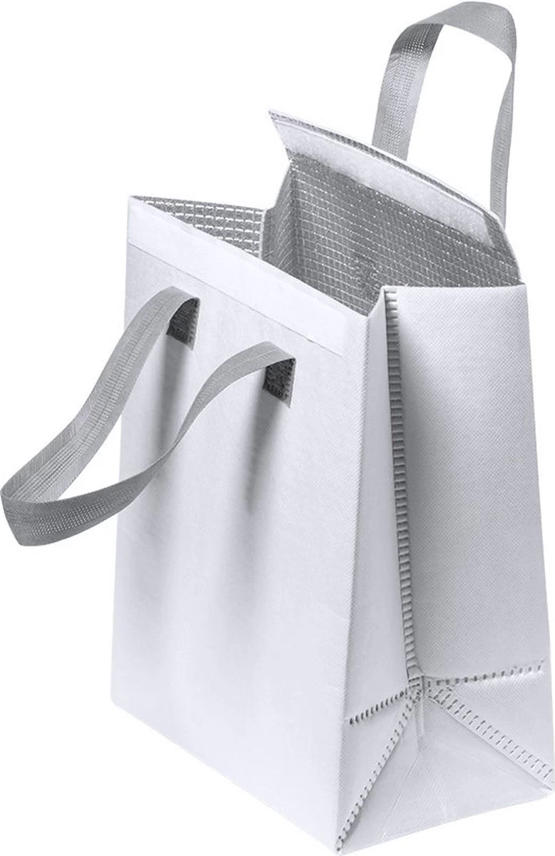 Merkloos Koeltas - Lunchtas - Koeltasje Lunch - Koelelementen - Isolatie - Volwassenen - Dames - Heren - Klittenbandsluiting - 23 X 29 Cm - Kunststof - Aluminium - Wit - Afbeelding 3