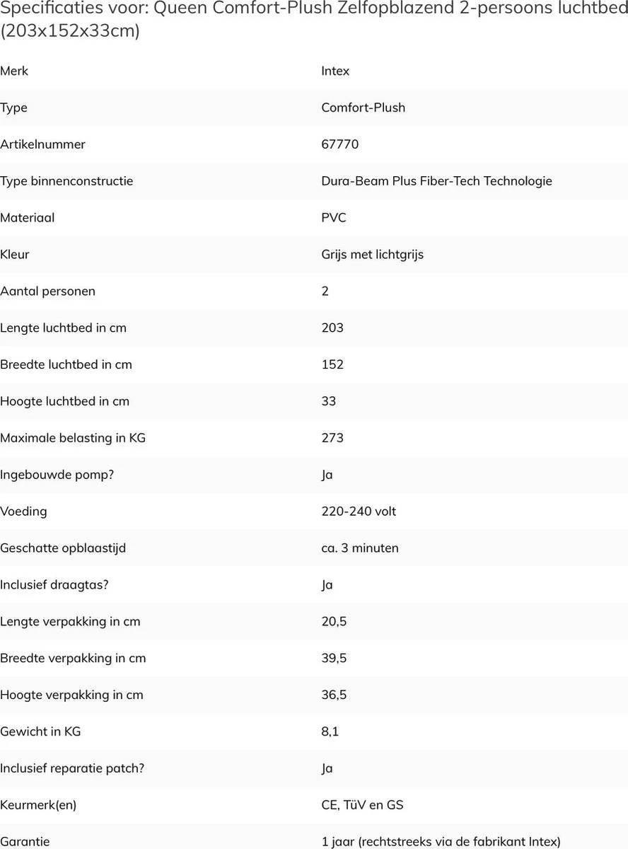 Intex Comfort-plush Full Luchtbed - 2-persoons - 203x152x33 Cm - Afbeelding 8