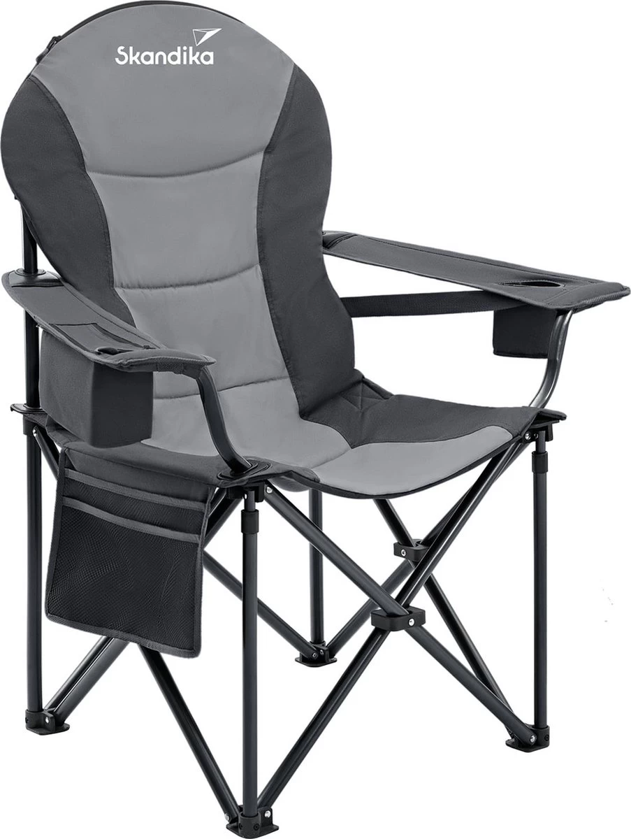 Skandika Relax Comfort Campingstoel - Campingstoel Opvouwbaar - Comfortabele Klapstoel Met Drinkhouder En Koelvak, Tot Max. 160 Kg, Opvouwbaar, Lichtgewicht | Vouwstoel Voor Kamperen, Camping, Festival, Vissen – Grijs