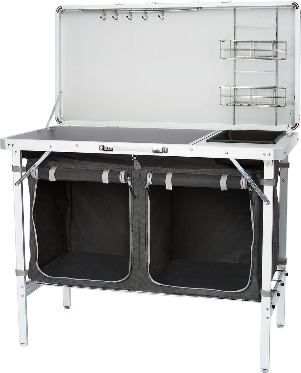 Campart Campingkeuken KI-0757 – Complete Keuken En Campingkast – Opvouwbaar En Inclusief Draagtas - Grijs - Afbeelding 3