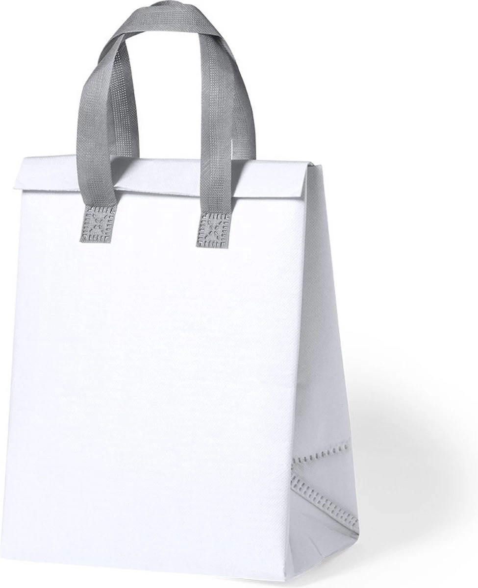 Merkloos Koeltas - Lunchtas - Koeltasje Lunch - Koelelementen - Isolatie - Volwassenen - Dames - Heren - Klittenbandsluiting - 23 X 29 Cm - Kunststof - Aluminium - Wit - Afbeelding 2